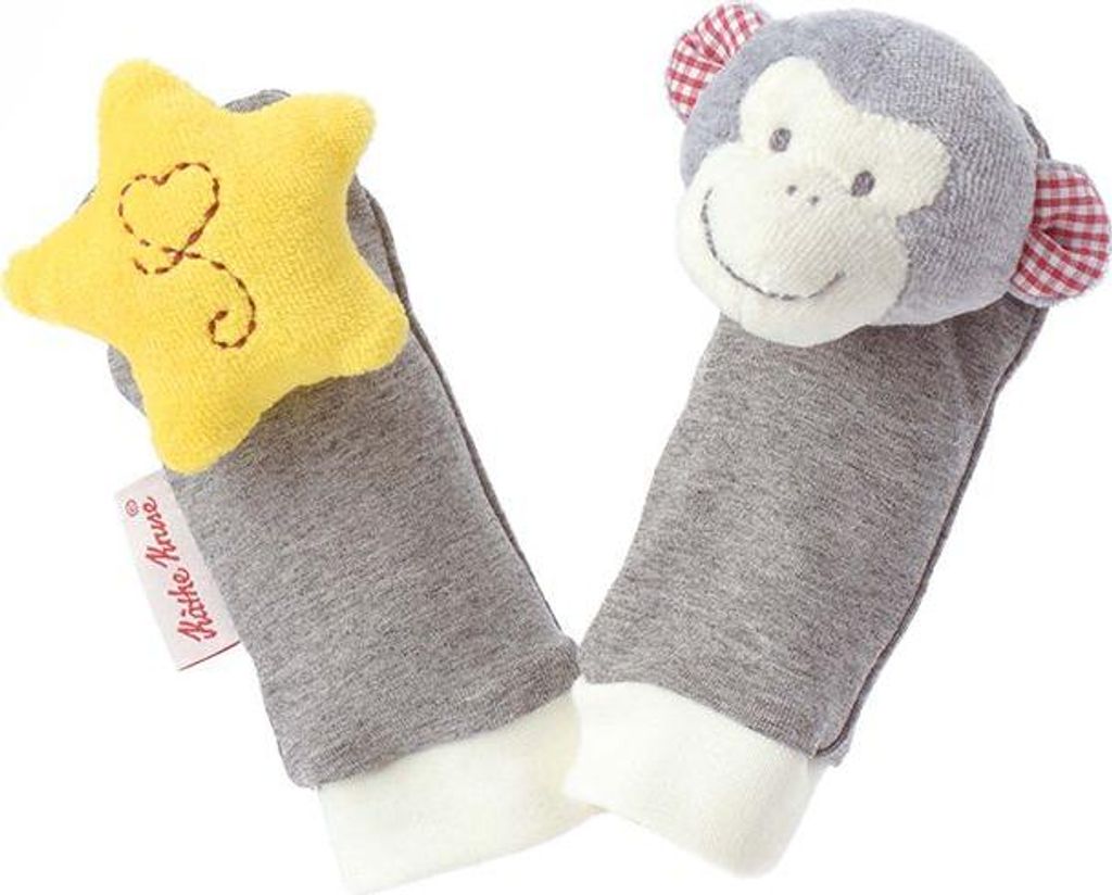 Käthe Kruse Affe Carlo Aktivitätssocken - Babysocken grau mit Geräusch