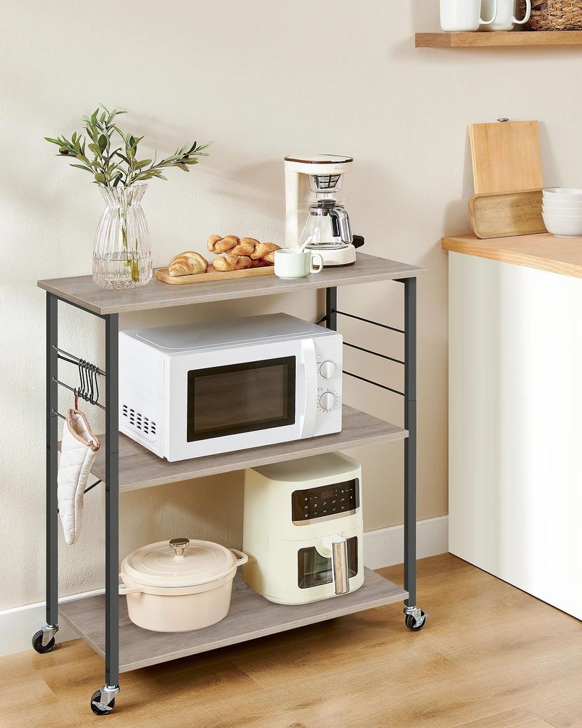 Küchenwagen/Servierwagen - Mikrowellenregal - 3 Ebenen - Metallgestell - Für Minibackofen, Toaster, Wasserkocher - Braun