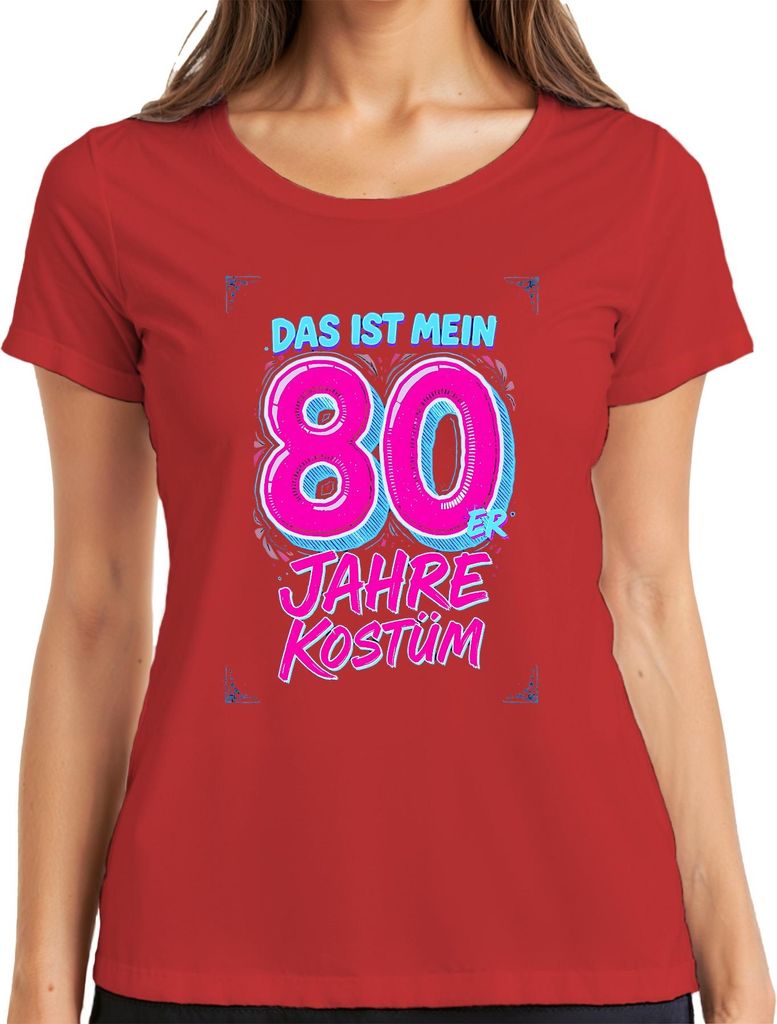 80er Jahre Kostüm Neon Retro Party Geburtstag Geschenk Lustig Damen T-Shirt, Rot, S