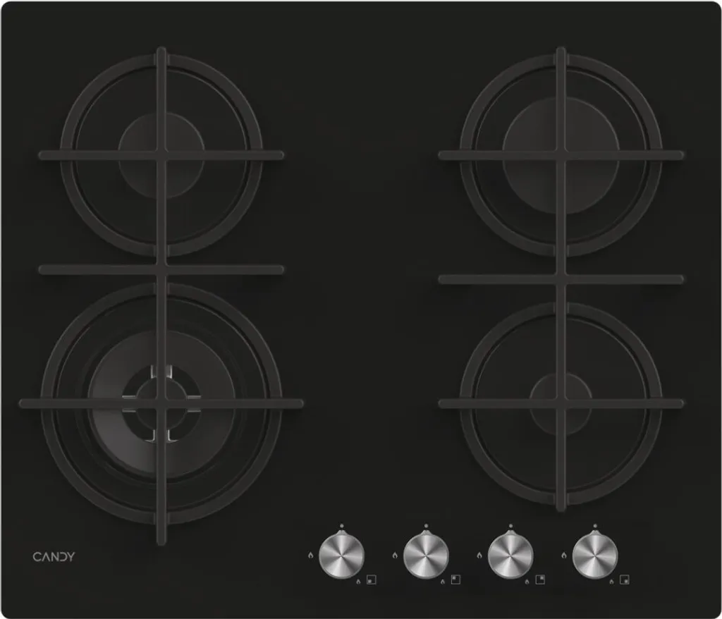 Plat de Cuisson Gaz 4 Feux Candy Noir Idéal pour Cuisine Familiale 60cm