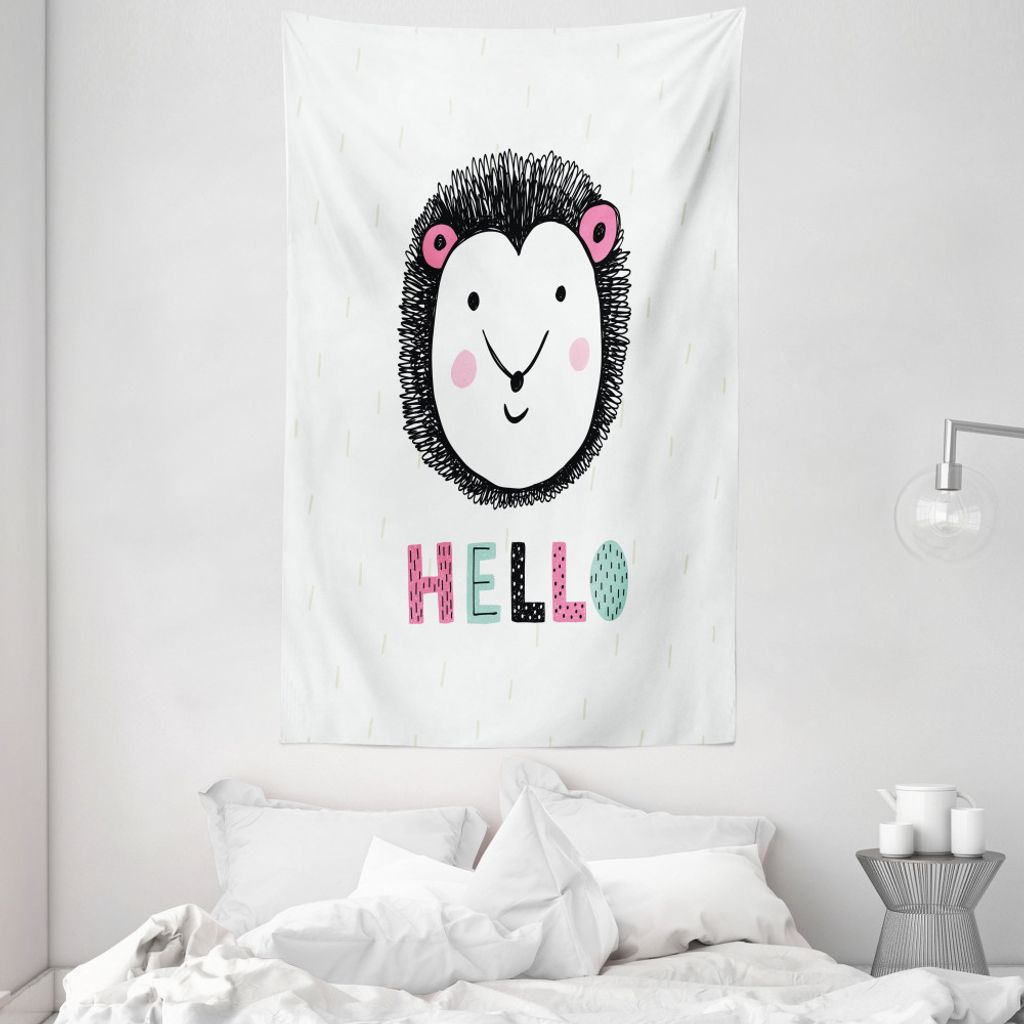 ABAKUHAUS Igel Wandteppich und Tagesdecke, Skizziert Tier aus Weiches Mikrofaser Stoff Waschbar ohne Verblassen Digitaldruck, 140 x 230 cm, Rosa Ba...