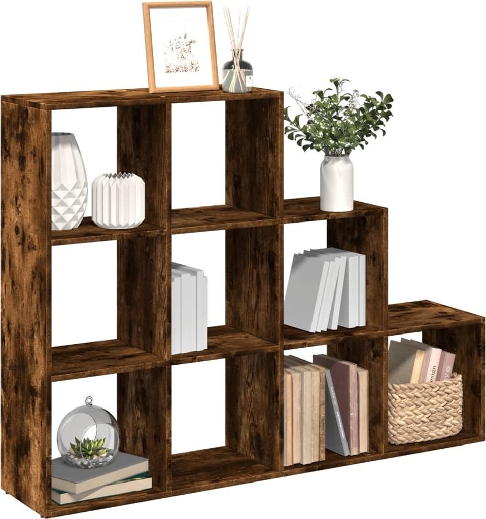 "2026 Promotion" Raumteiler-Bücherregal - Standregal - Aktenregal - 3 Stufen Räuchereiche 137,5x29x103,5 cm - - Wohnzimmerschrank CC31897