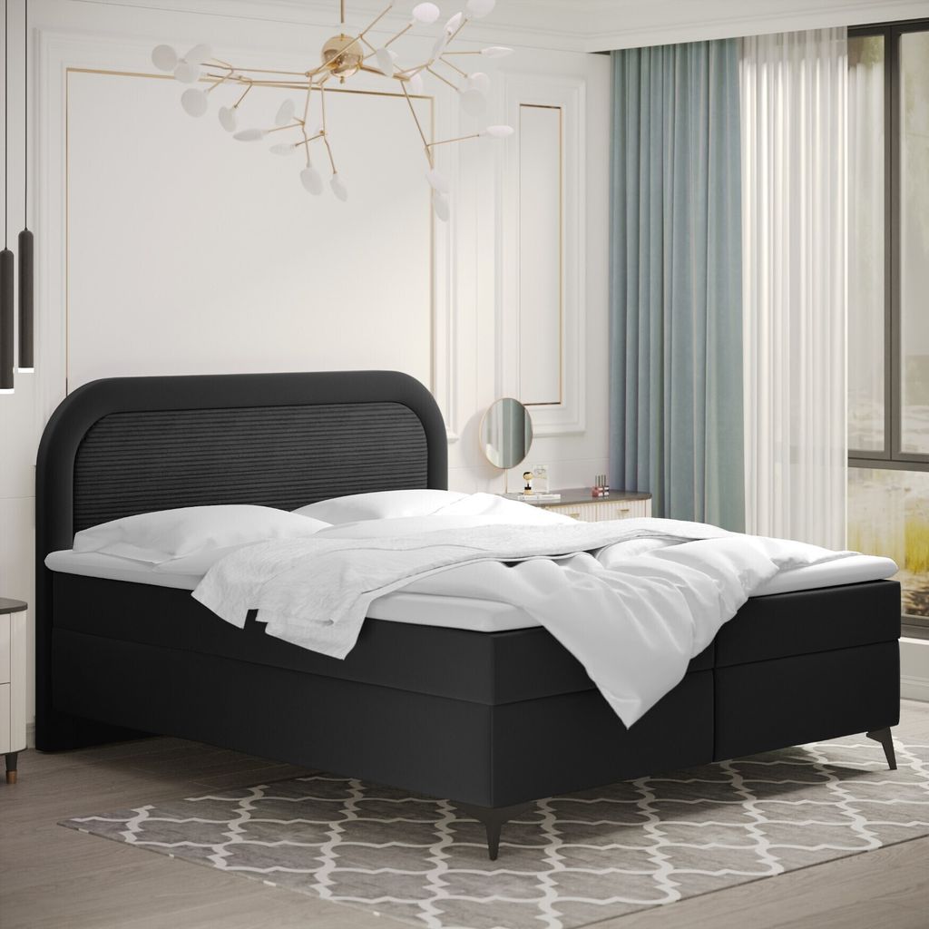 Kaiser Möbel Boxspringbett mit bettkasten und topper Valentino, mehrere Größen Paros/Poso 140x200 cm Schwarz