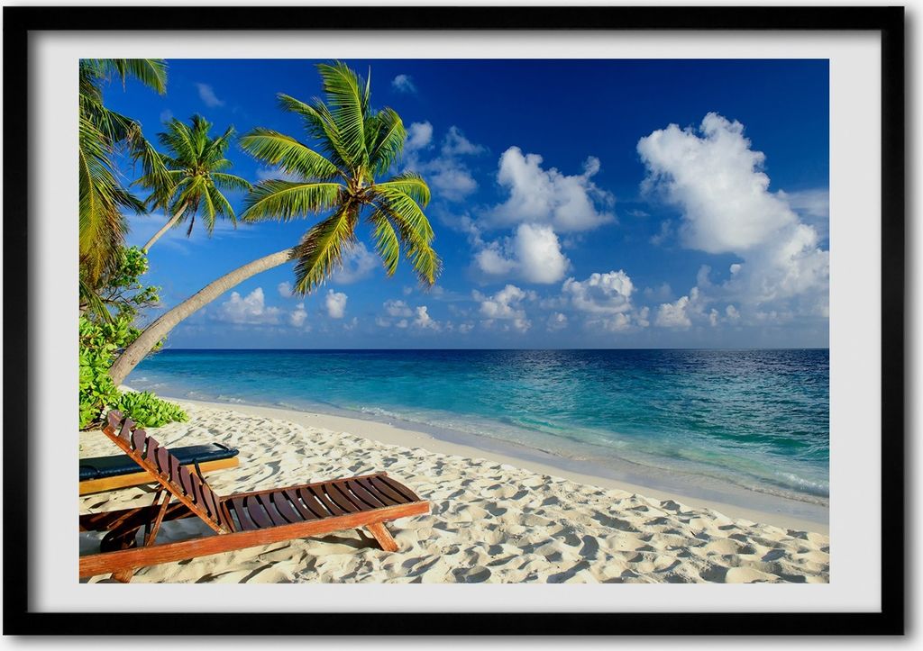 Bild - Bilder - Bilderrahmen - 70 cm x 50 cm - MDF-Rahmen, Wandkunst Tropischer Strand