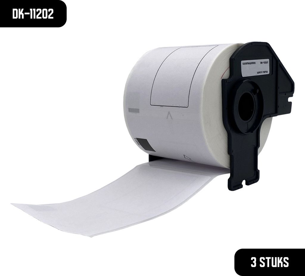 DULA Brother Compatible DK-11202 - Voorgestanst verzendlabel - 3 rollen - 62 x 100 mm - 300 labels per rol - Zwart op wit - Papier