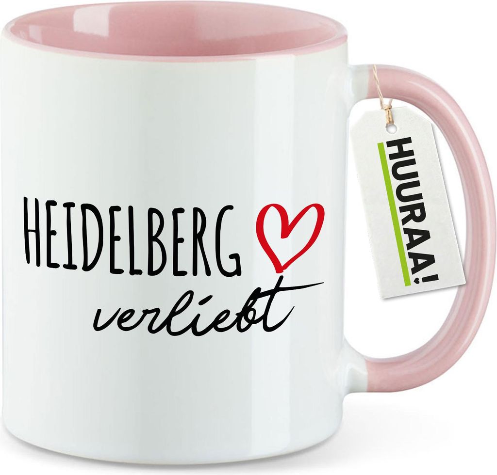 Huuraa Kaffeetasse Heidelberg verliebt 330ml Rosa Keramik Kaffeebecher Geschenkidee