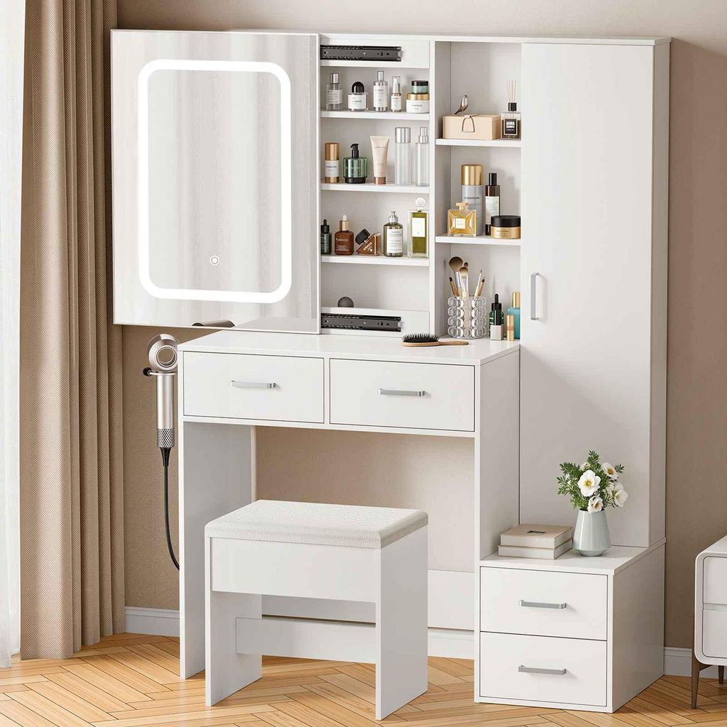 Zimilo Schminktafel met LED-spiegel met schuifdeur en Productafbeelding 