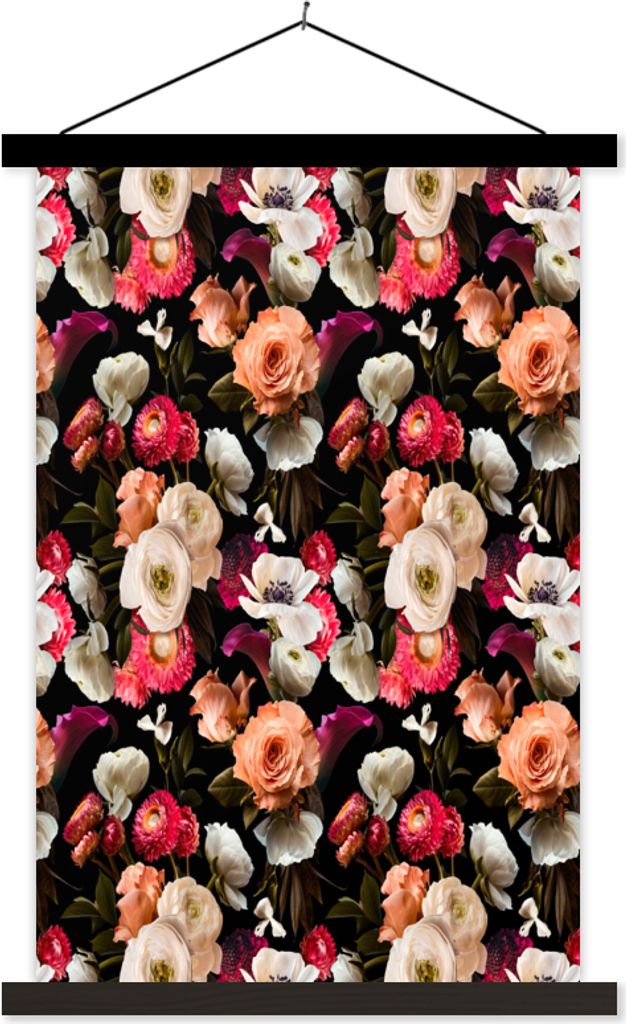 MuchoWow Textilposter Blumen - Rosen - Farben 40x60 cm mit schwarzem Rahmen - Wanddekorationen