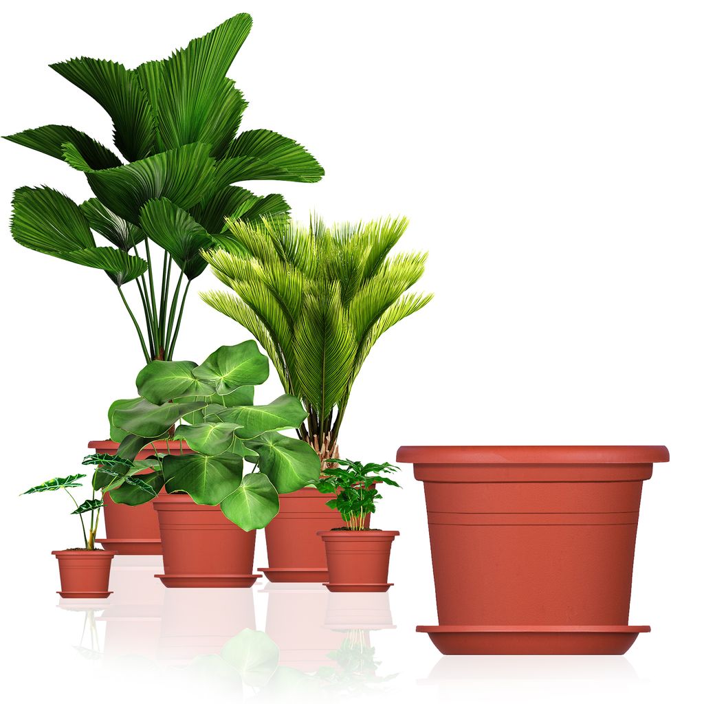 BigDean 3x Blumentopf Ø 40 cm Farbe Terrakotta & Untersetzer Kunststoff Pflanztopf Containertopf Übertopf Pflanzkübel rund 40 x 28 cm Blumentöpfe
