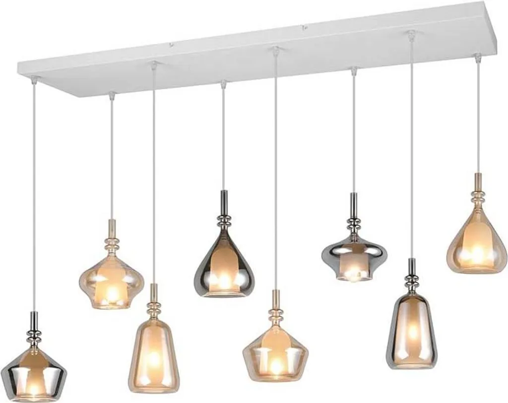 Suspension longue blanche mate 115 cm 8 x E14 pour îlot de cuisine chic