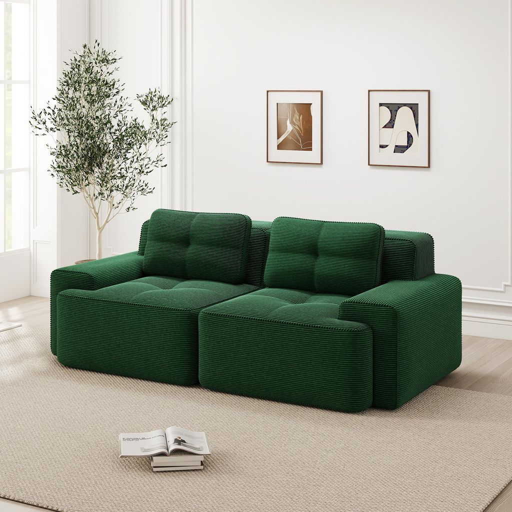 Boneless Modular Sofa, modernes Sofa für Wohnzimmer mit Tiefsitz, bequemes 80% Corduroy-Cloud-Sofa, Loveseat-Kleinsofa, Schlafsofa, Grün