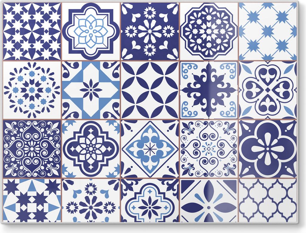 DEQORI Schneidebrett Glas 40x30 cm 'Azulejo Wandkacheln' Schneideplatte groß