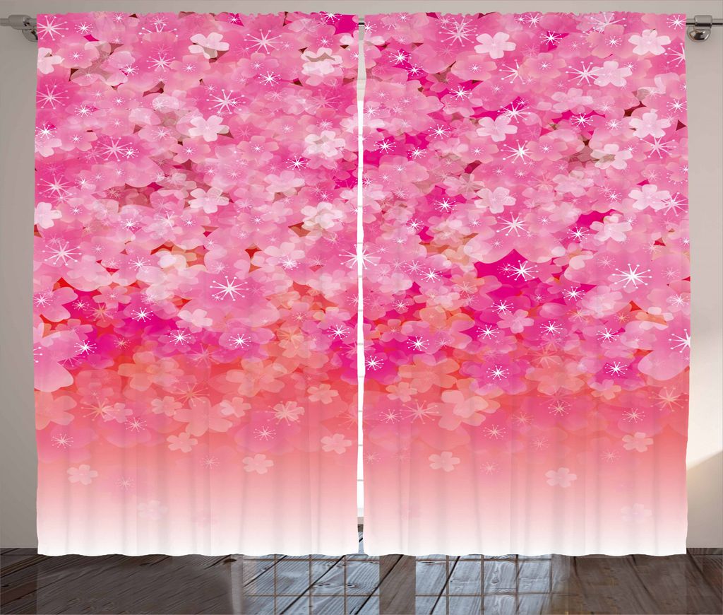 ABAKUHAUS Blassrosa Rustikaler Gardine, Kirsche Blüten-Baum, Schlafzimmer Kräuselband Vorhang mit Schlaufen und Haken, 280 x 245 cm, Rosa Blassrosa