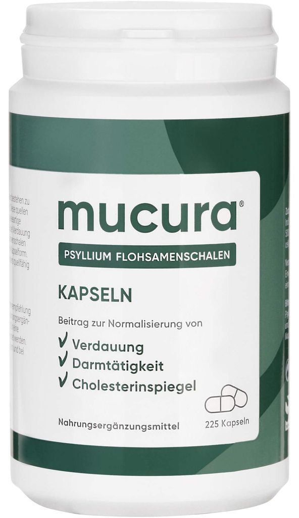 Mucura Flohsamenschalen Kapseln zur Normalisierung von Verdauung, Darmtätigkeit und Cholesterinspiegel, 225 St. Kapseln