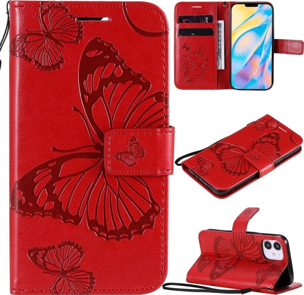 Mobigear Butterfly iPhone 12 Mini Hülle Klapphülle Geldbörse - Rot