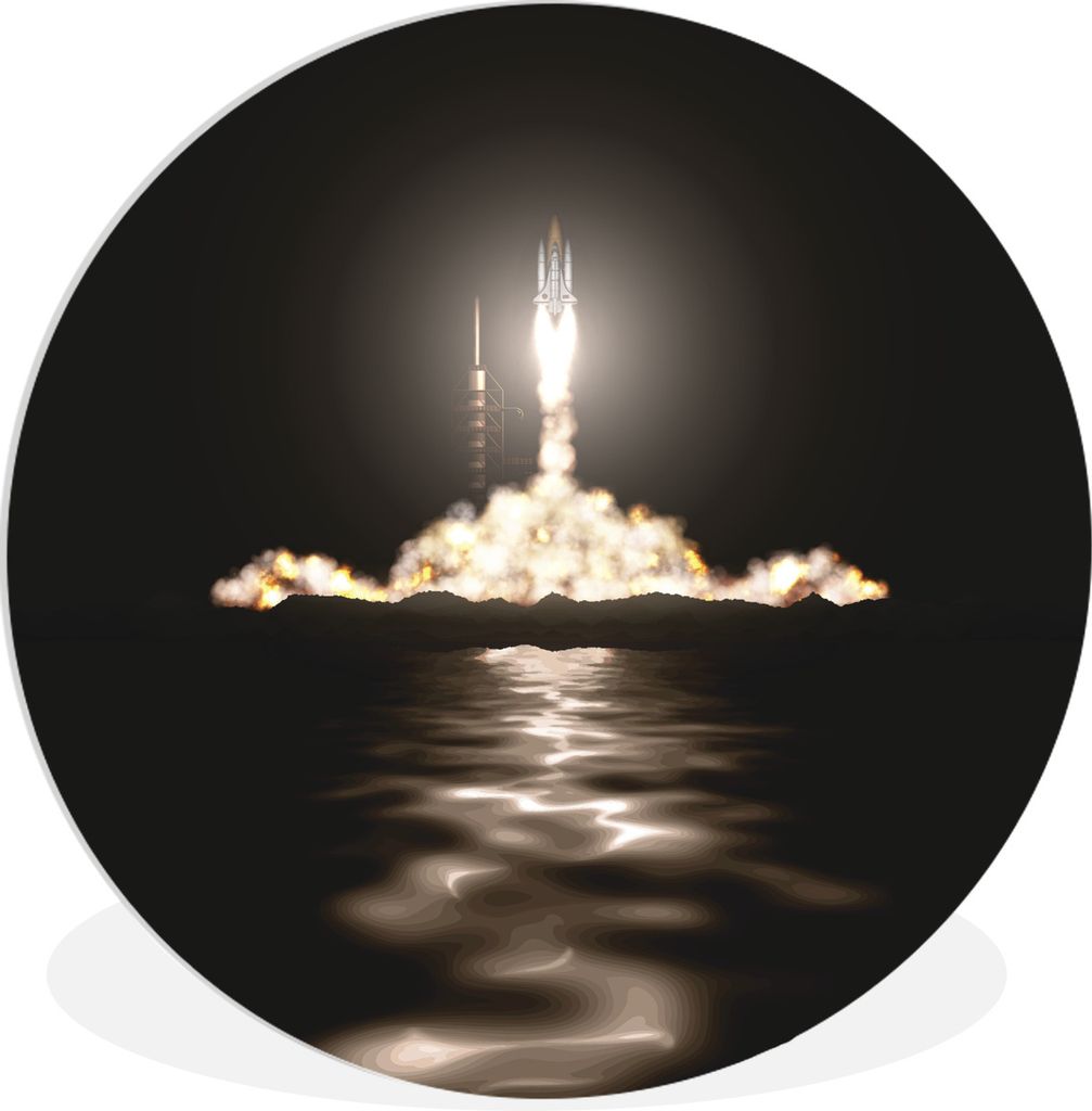 MuchoWow Rundes Wandbild - Runde Bilder Space Shuttle startet ins All Ø 60 cm Kreis Wanddekoration Kunststoff - Wandkreis - Wandschmuck - Wand K...