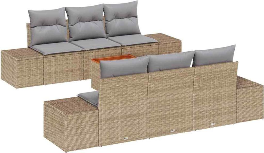 Gartensofa-set mit Kissen 7 pcs Beige Poly-Rattan