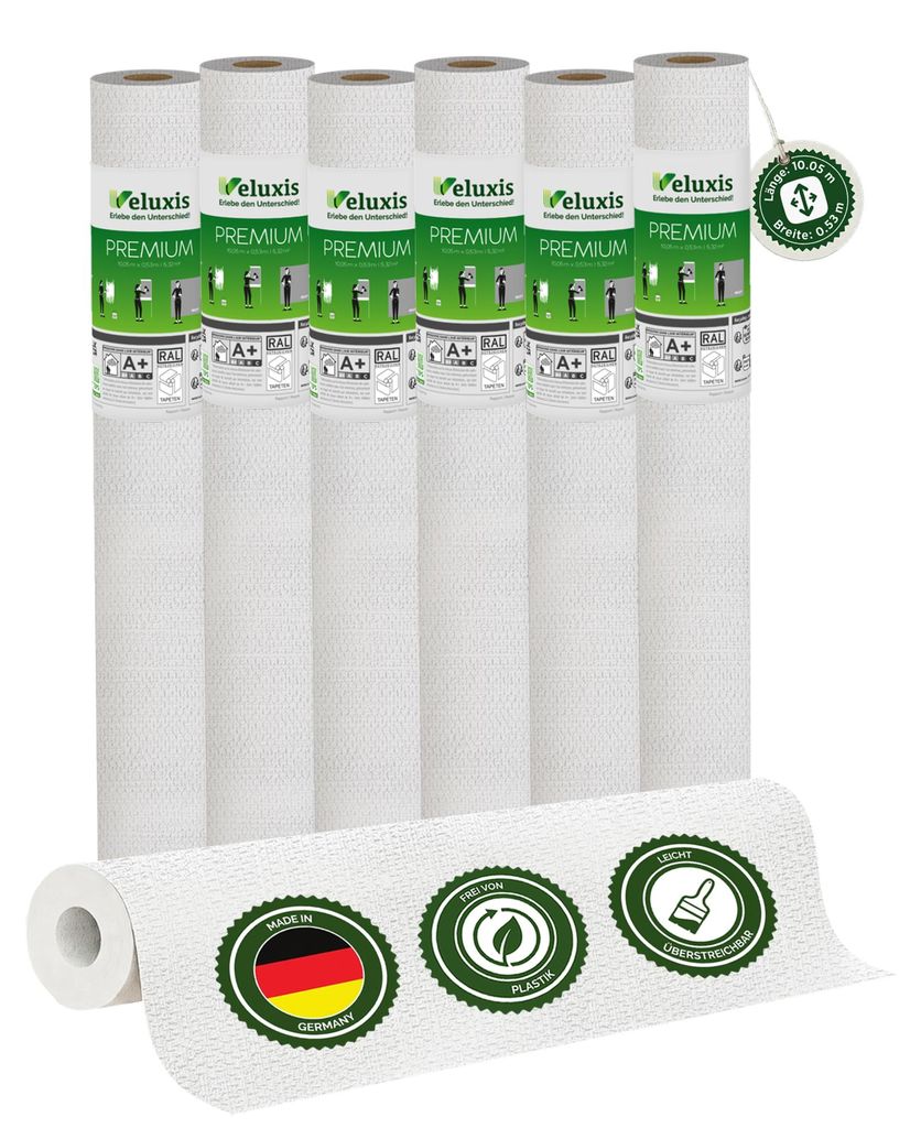 Vliestapete Vliestapete weiß – Renoviervlies Textiloptik in Querstruktur 6er Set, 6 x 10,05 m x 0,53 m, rissüberbrückend, blickdicht, überstr...