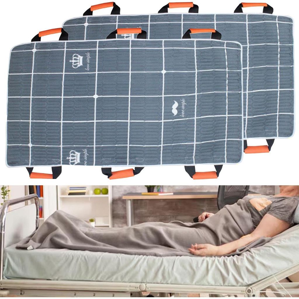 Patienten Transfermatte 2 Stück, Umlagerungshilfe mit 6 Griffen, Waschbar, Belastbar bis 180kg, Pflegehilfe für Bettlägerige 80x115cm