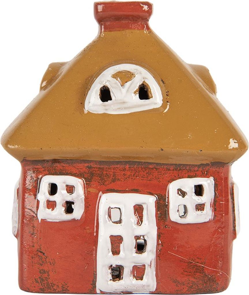 Clayre & Eef Teelichthalter Haus 9x6x10 cm Rot Keramik