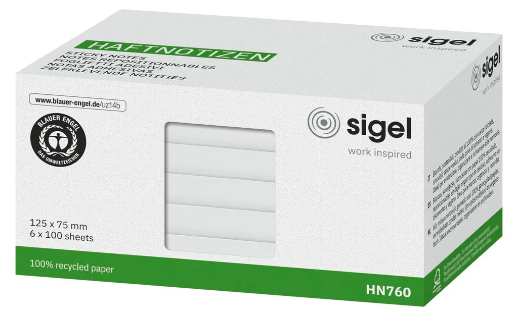 Notes autocollantes vierges Sigel HN760 format XL 125 x 75 mm blanc mat