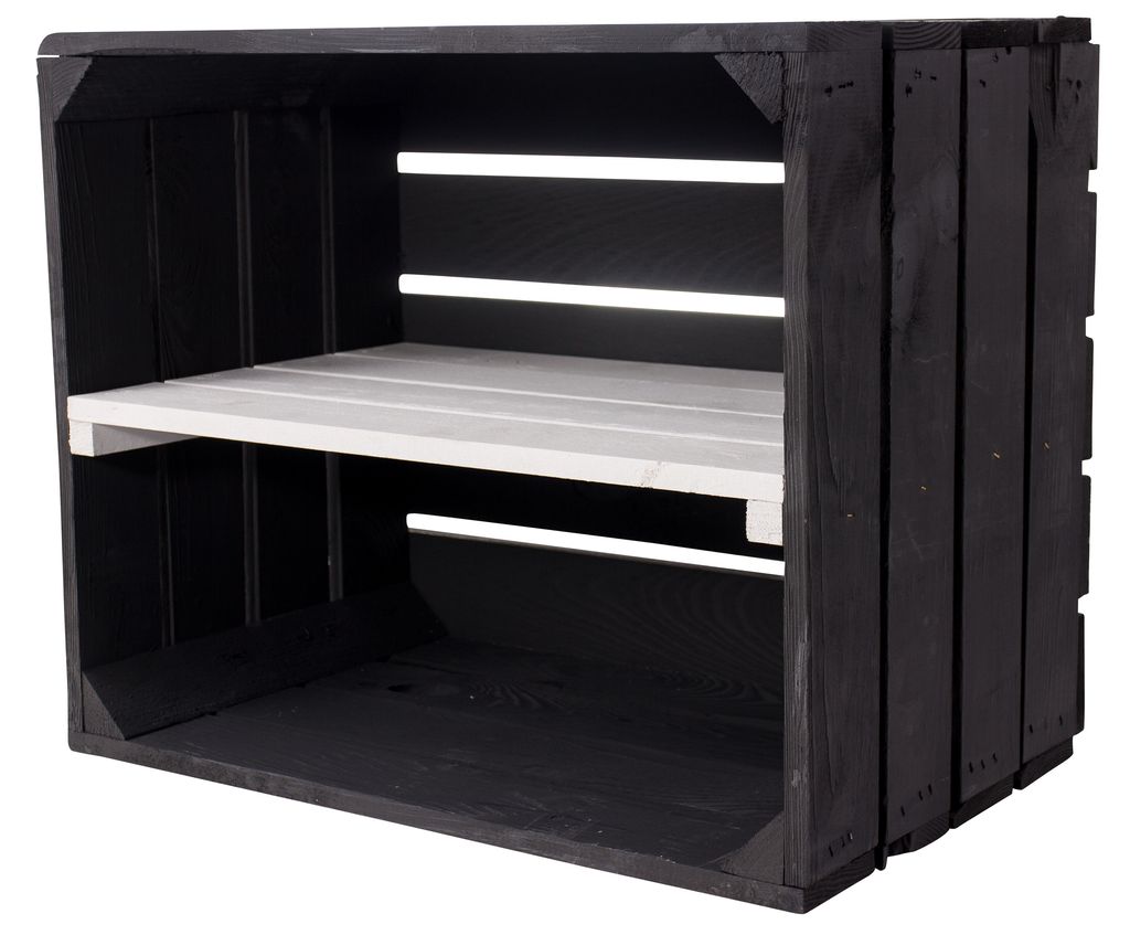 neue schwarze Obstkiste mit Regalbrett in weiß 50cm x 40cm x 30cm „von Kontorei“ 2er 3er 4er 6er 8er 9er 12er Set standard Regalkisten Regalsy...
