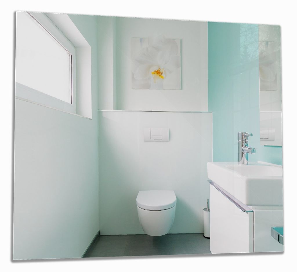 Wallario Herdabdeckplatte aus Glas, Größe 60 x 52 cm 1-teilig, Motiv Badezimmer Gästetoilette Innenansicht - WC und Waschbecken