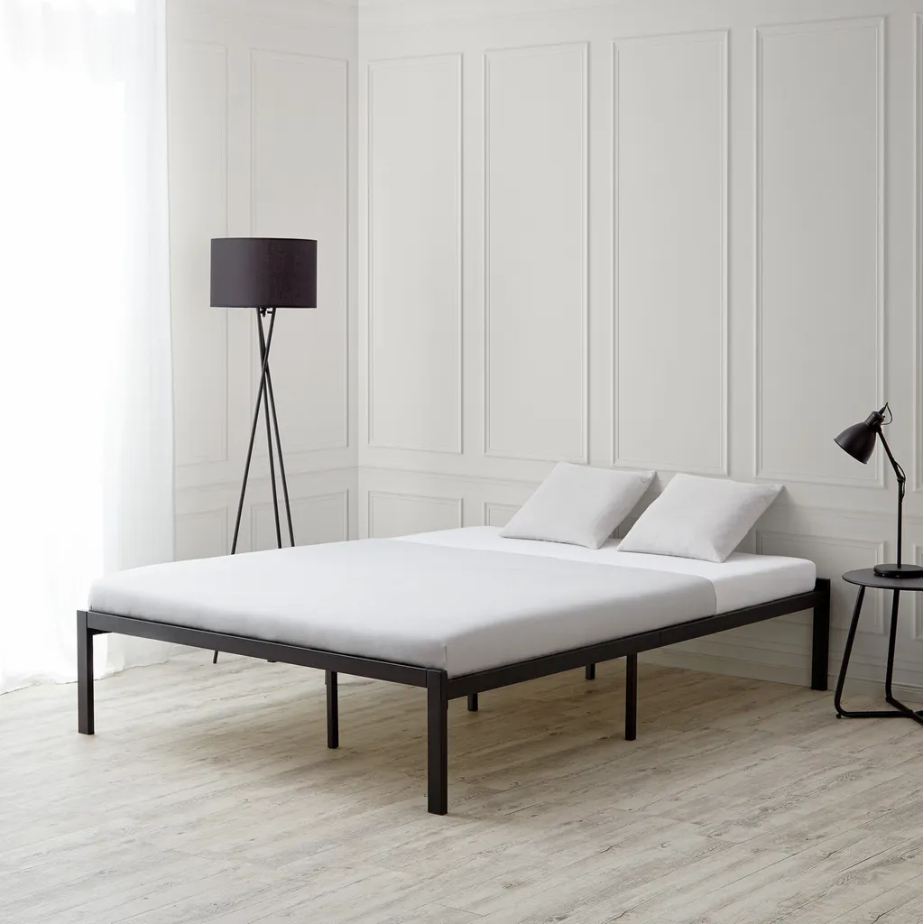 Lit Métal Massif 140x200 cm avec Sommier à Lattes Cadre Double Robuste