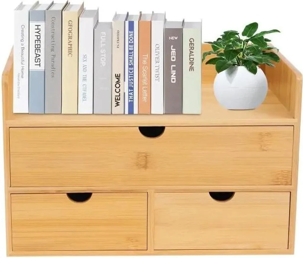 Organiseur en bambou réutilisable 3 tiroirs - Rangement bureau durable