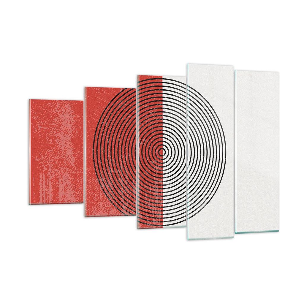 Bilder auf glas - 5 Teile - Abstraktion Weiß-Rot Kreise - 150x100cm - Glasbilder - Wandbilder - Bilder - Wanddekoration aus Glas - Glas Bilder - W...
