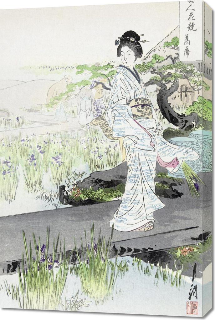 Bild 60x90cm Iris Garten, Japanischer Gecko Vintage für das Wohnzimmer
