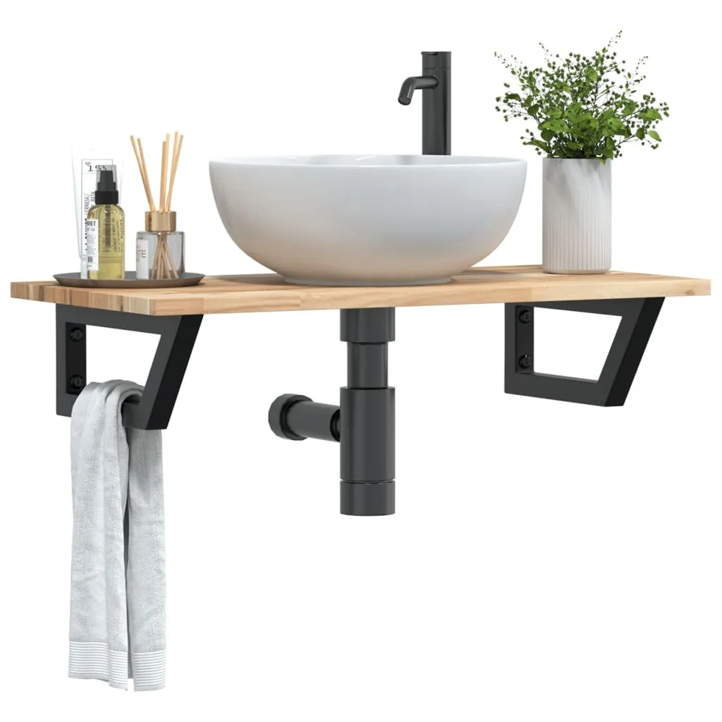Top Lavabo Bagno SYFAX Acciaio e Acacia Design Sospeso Moderno - 2