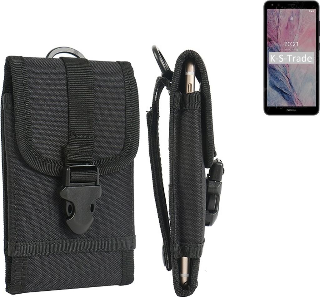 K-S-Trade Holster Handy Hülle kompatibel mit Nokia C01 Plus Holster Handytasche Gürtel Tasche Schutz Hülle Robust Outdoor schwarz