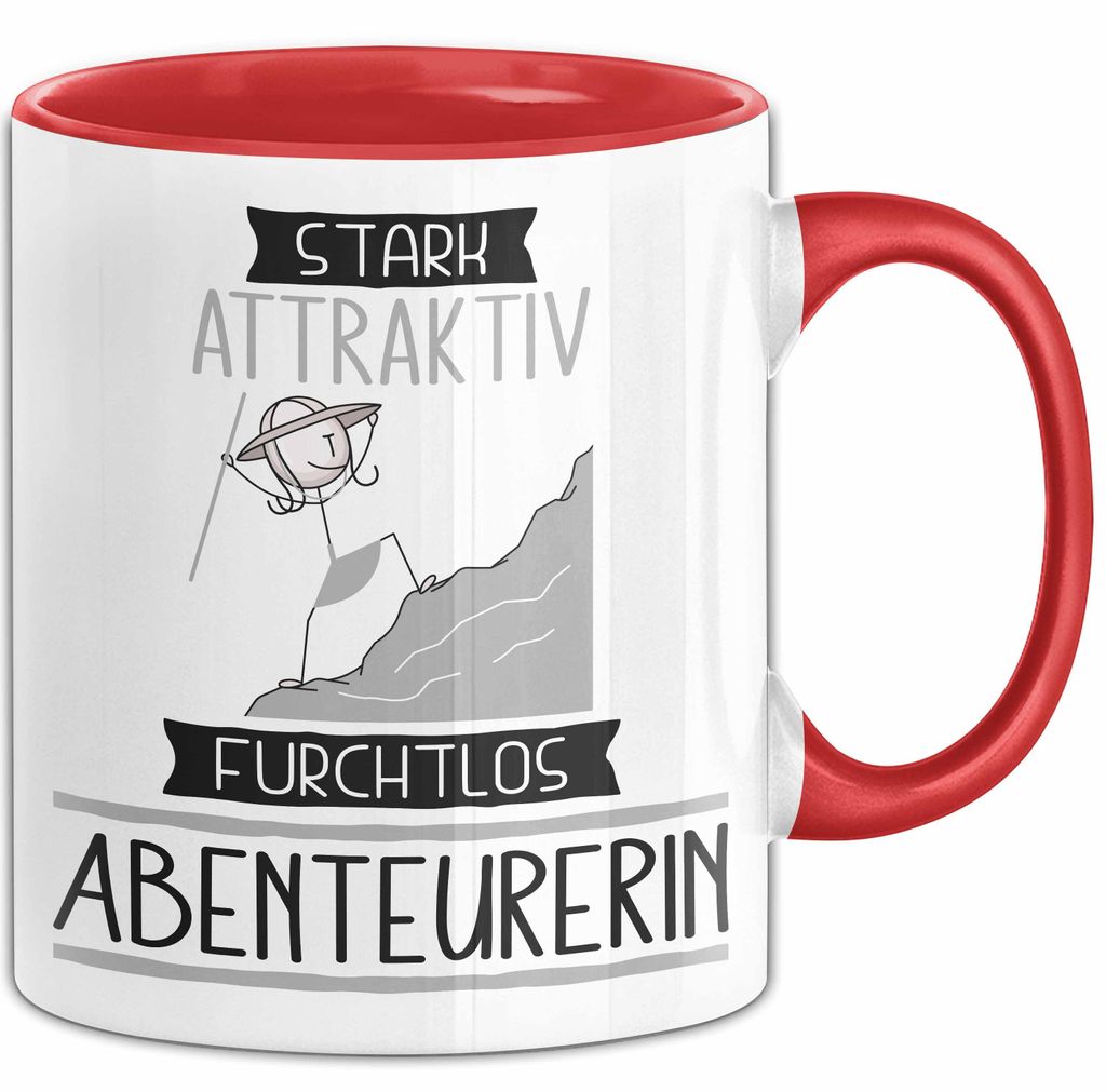Abenteurerin Tasse Geschenk Becher Stark Attraktiv Furchtlos Abenteurerin Lustige Geschenkidee (Rot)