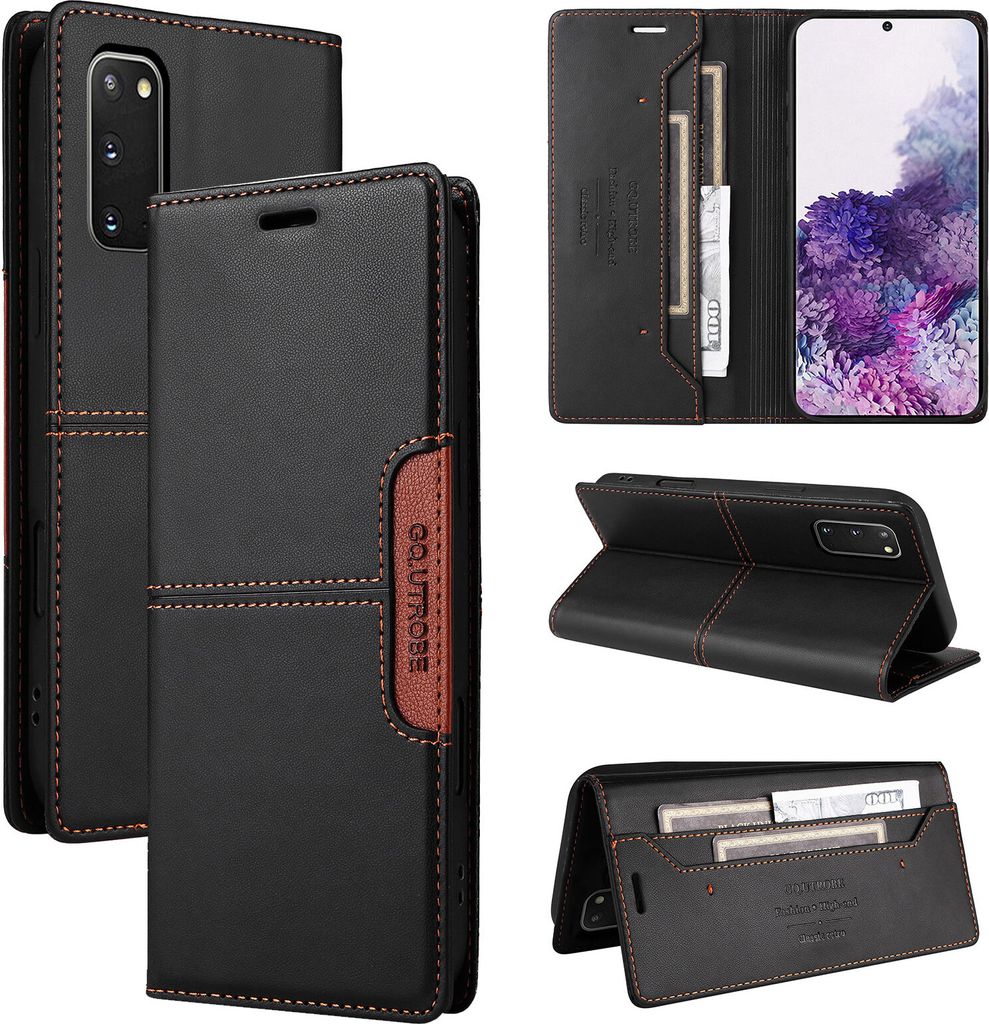Handyhülle für Samsung Galaxy S20 Hülle, Leder Flip Wallet Kartenfach Stand Schutzhülle Schwarz