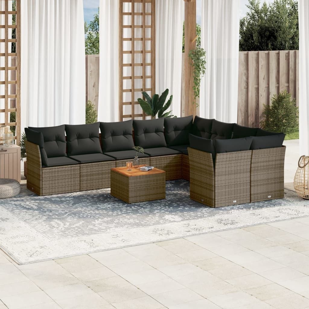 Design 10-tlg. Garten-Sofagarnitur mit Kissen Grau Poly Produktbild 