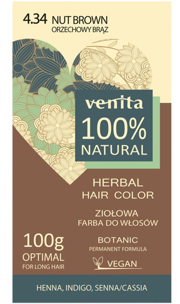 Venita Bylinná Barva na Vlasy - Ořechově Hnědá, 100g. Obrázek produktu 