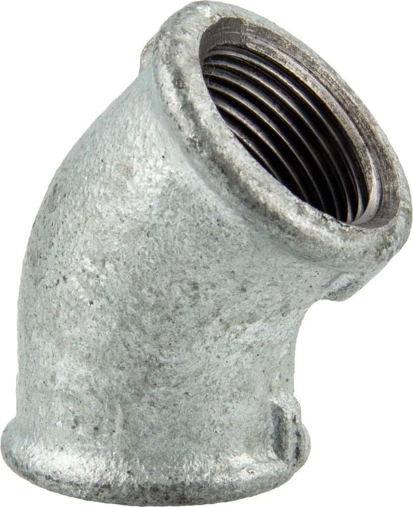 Temperguss-Gewindefitting verzinkt Winkel 45°, IG x IG 3/4 Zoll, Typ 120, DVGW