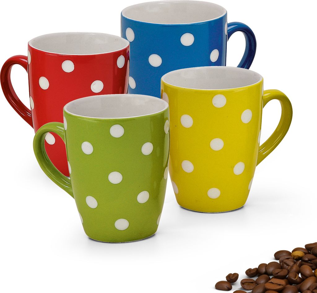 Joli set de 4 tasses à café en céramique 250 ml, uni à pois Image du produit 