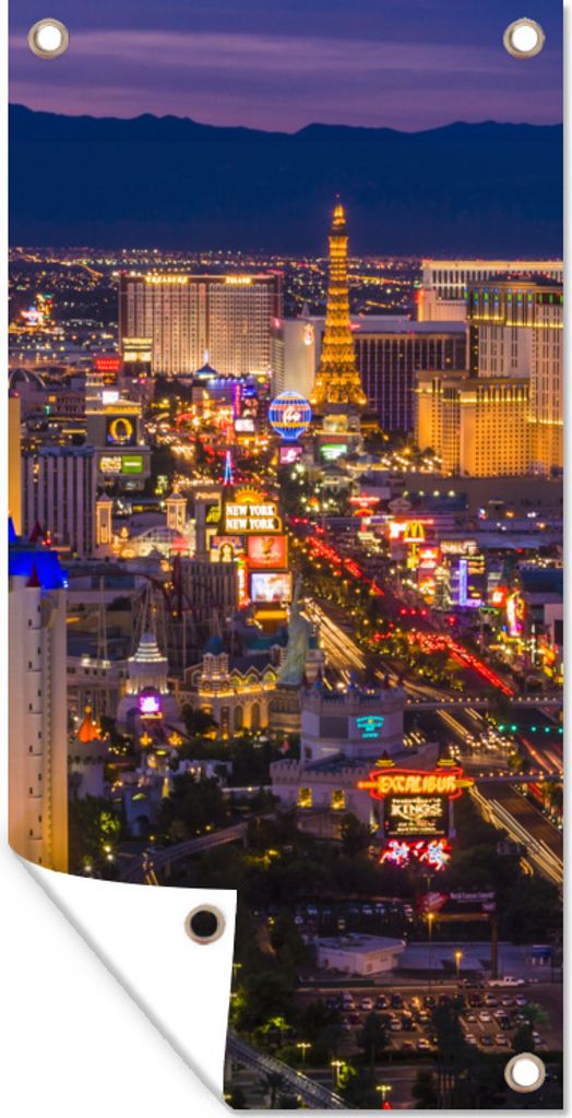 MuchoWow 80x160 cm Outdoor-Poster Gartendeko Sichtschutz Garten Poster für den Garten Nacht - Las Vegas - Lila