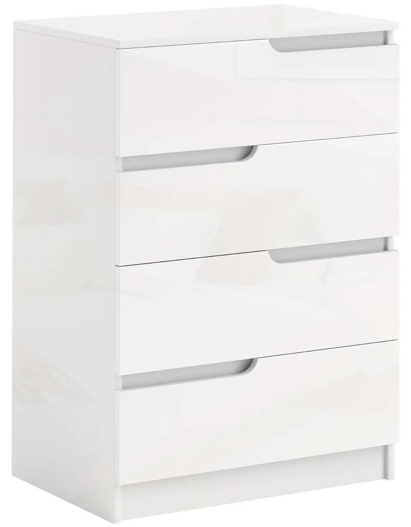 Commode 4 tiroirs compacte blanc brillant : finissez-en avec le désordre