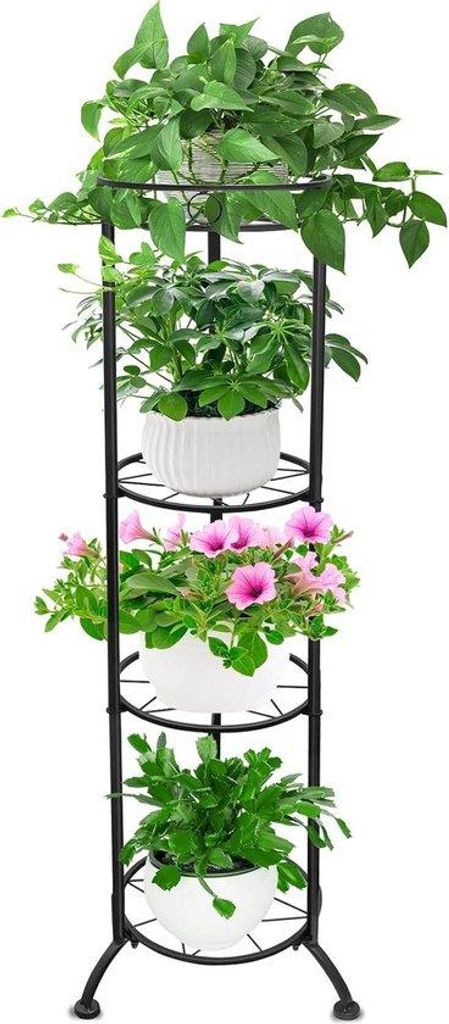 Metallene Pflanzständer - Blumenpottisch Displayhalter Holz - runde Pflanzplatten für Innen und Außen - Wohnzimmer Büro Balkon Terrasse