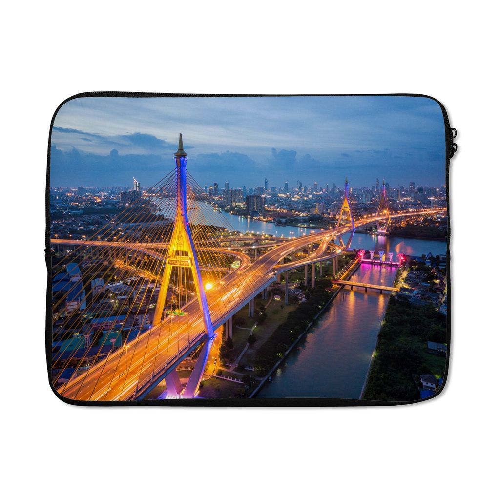 MuchoWow Laptop Hülle 17 Zoll Laptoptasche Brücke in Bangkok - Zipper - Schutzabdeckung