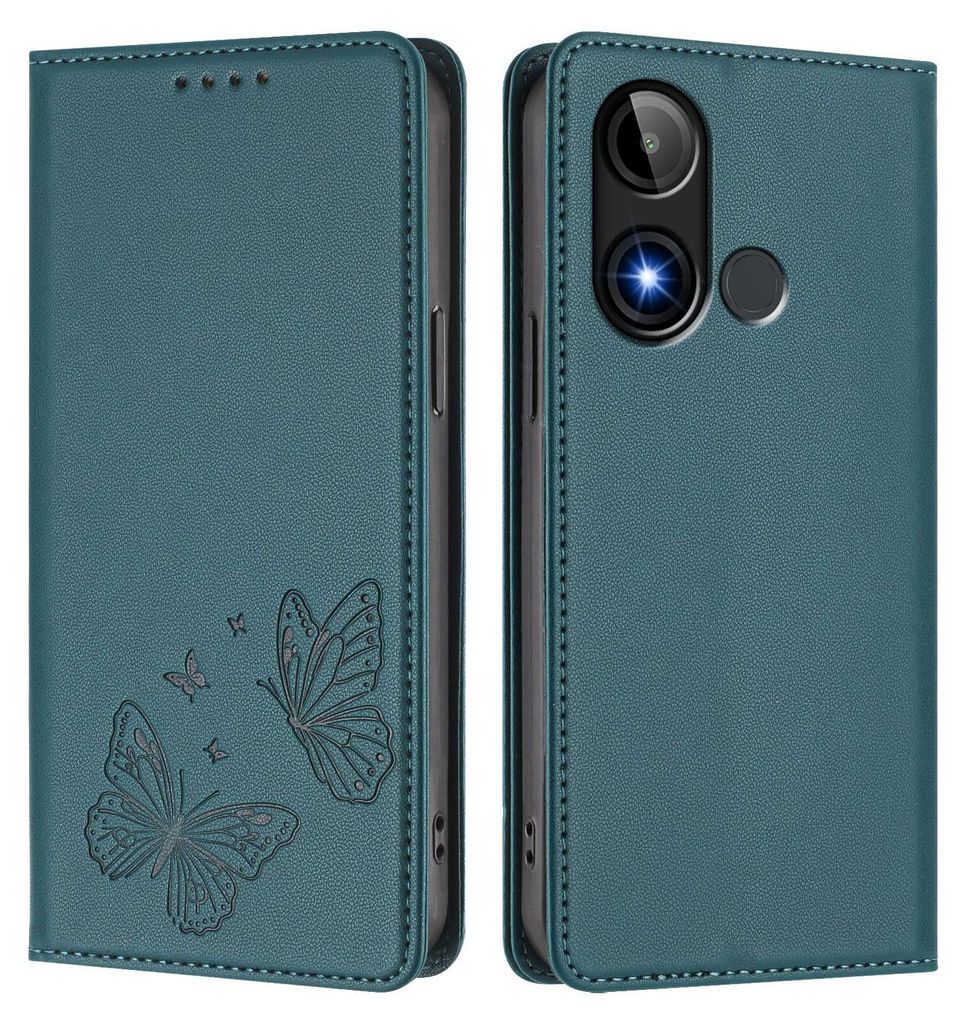 Lederhülle für BLU C9, Schmetterling Prägung Leder Brieftasche Schutzhülle mit Ständer Grün