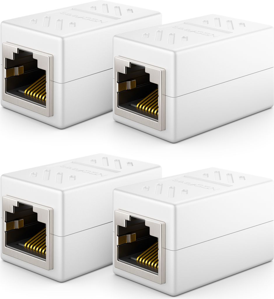 deleyCON 4 Stück RJ45 Kupplung (1000 Mbit) Gigabit LAN Kabel Verlängerung Netzwerkkabel Ethernet Adapter Verbinder Kompatibel zu Cat8, Cat7, Cat6...