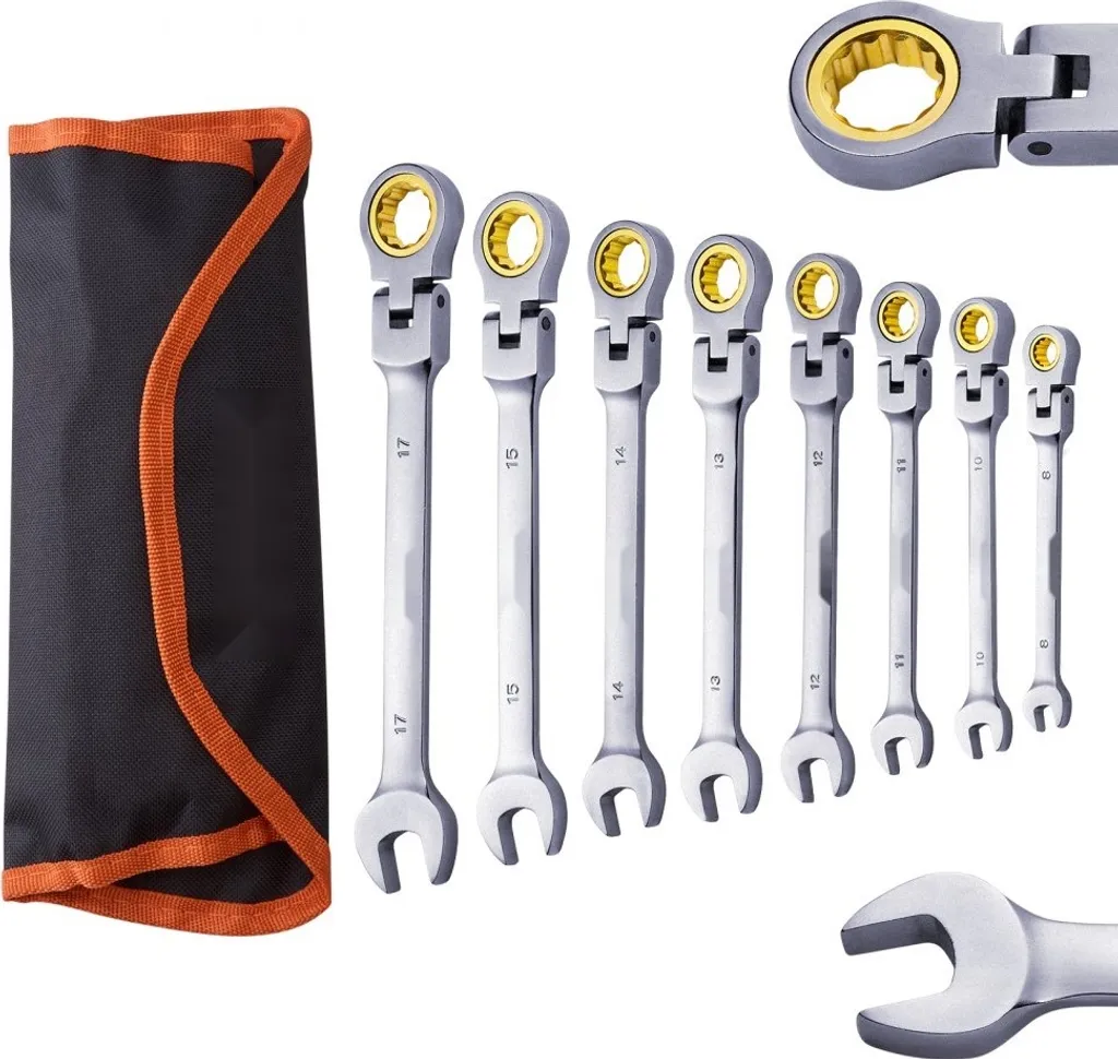 Coffret de clés mixtes à cliquet articulées métriques en acier Chrome