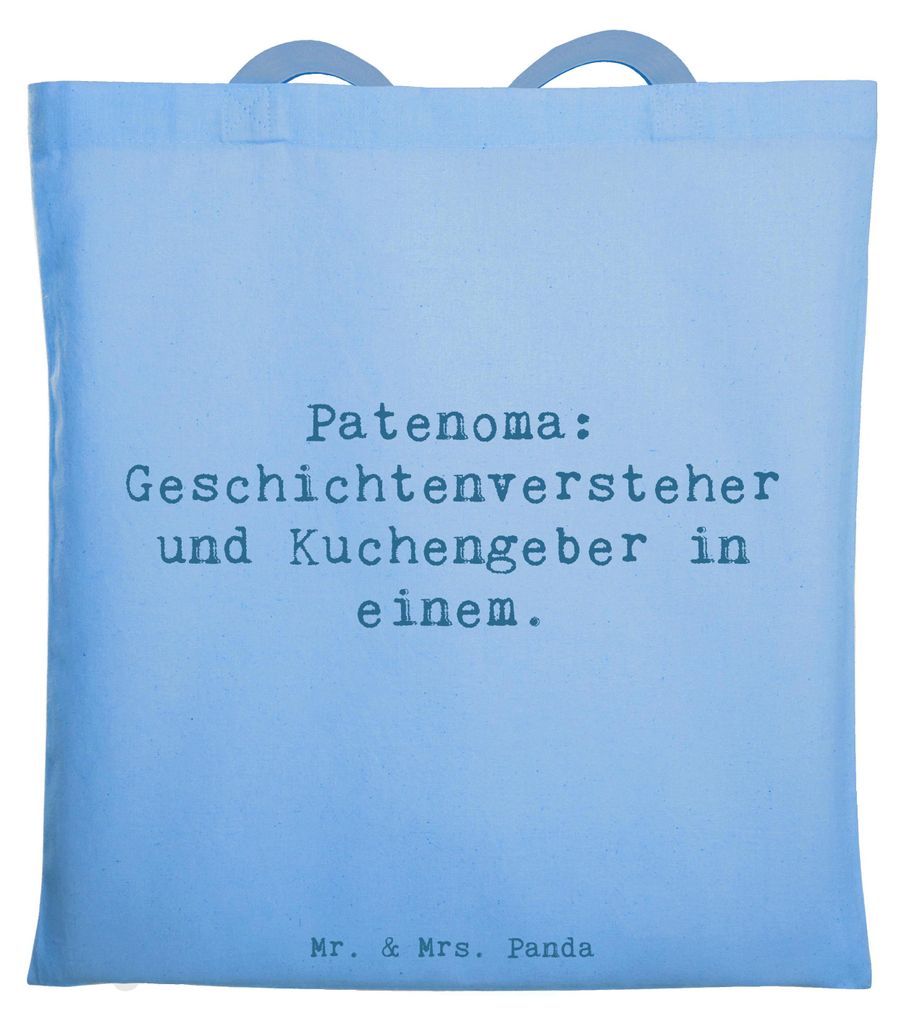 Mr. & Mrs. Panda Shopping Tasche Spruch Patenoma - Sky Blue - Geschenk, Schultasche, Jutebeutel, Wertschätzung, Tragetasche, Geschichten, einzigar...