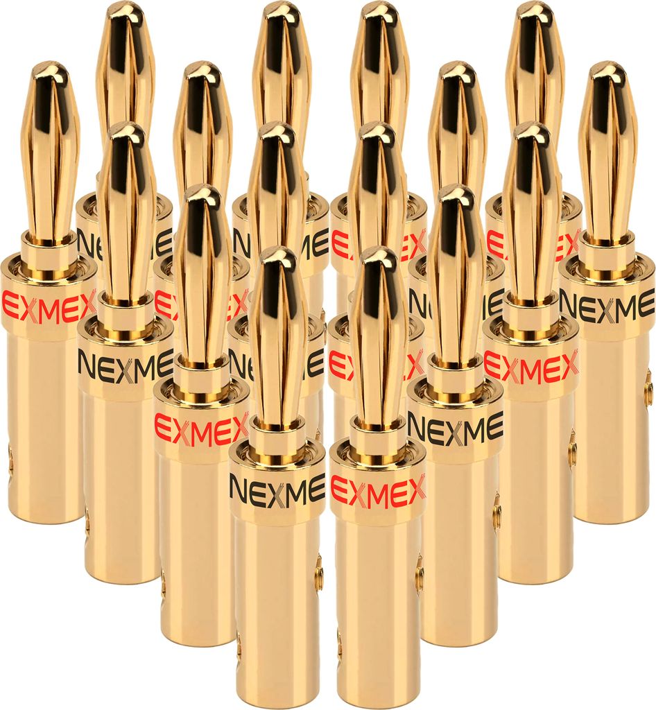 Bananenstecker 4mm schraubbar 16x Stecker vergoldet NEXMEX für Lautsprecherkabel
