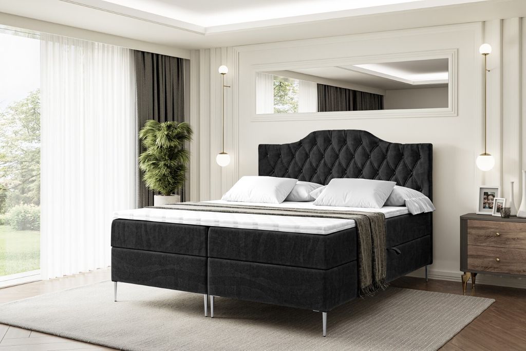 ALTDECOR Boxspringbett mit Silber Füßen, Matratze und Lattenrost, Boxbett, Topper, Polsterbett mit Bettkasten, Bett mit Stauraum H4-Matratze, Dop...