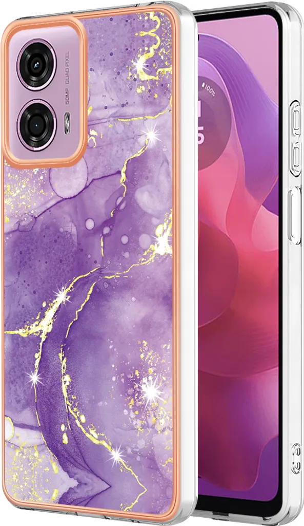 Custodia Antiurto Moto G24 G04 Viola Marmo - Bumper TPU Flessibile
